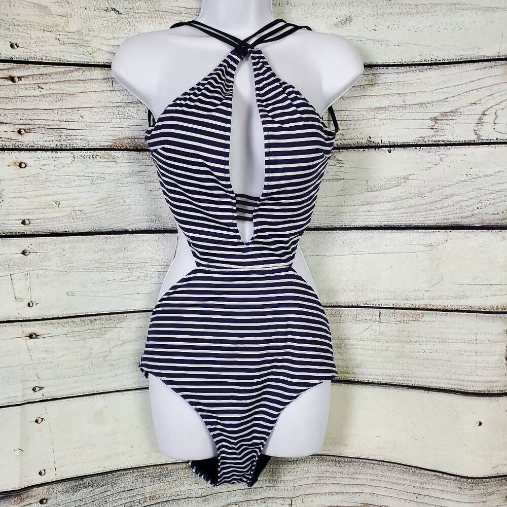 Abercrombie & Fitch Striped One Piece Swimsuit Women’s Large Cutout Halter